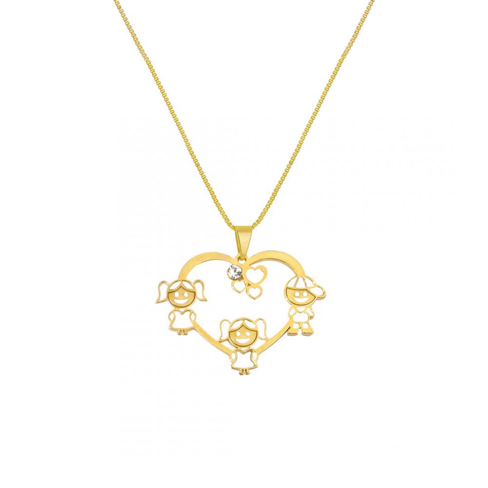 Colar personalizado com pingente de coração com bonecos banhado a ouro 18k