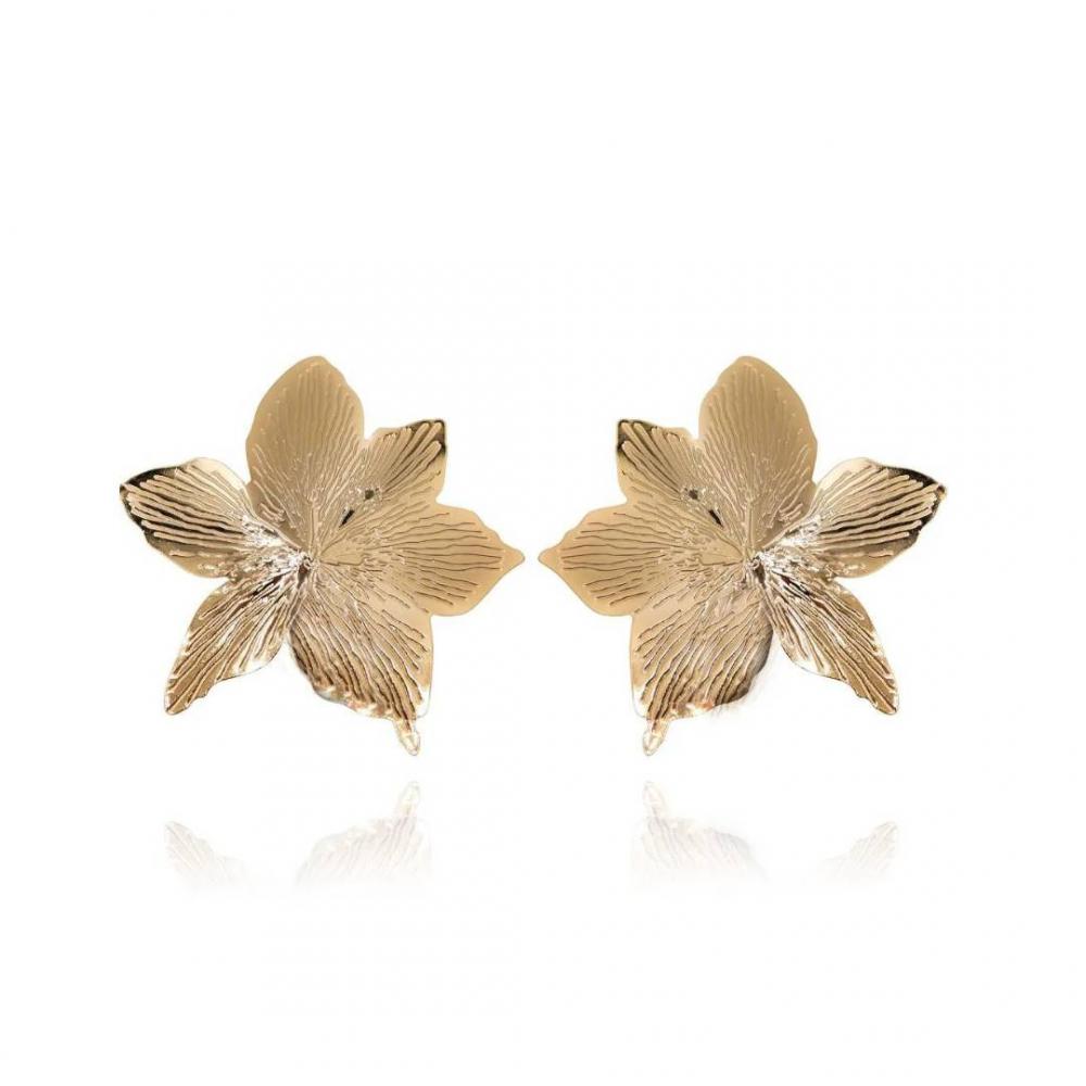  Brinco Maria Flor martelado banhado a ouro 18k