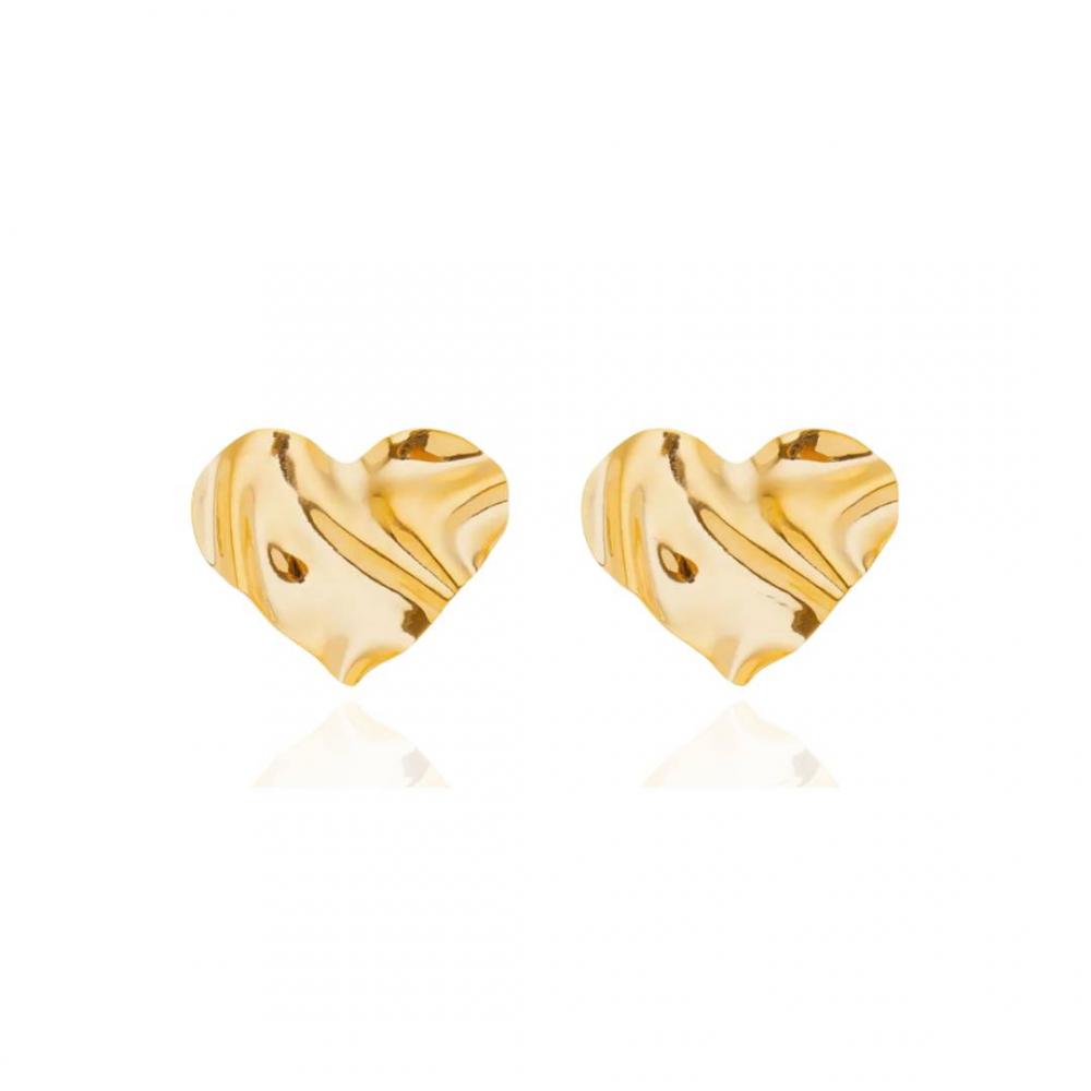 Brinco Maju de coração Martelado banhado a ouro 18k 