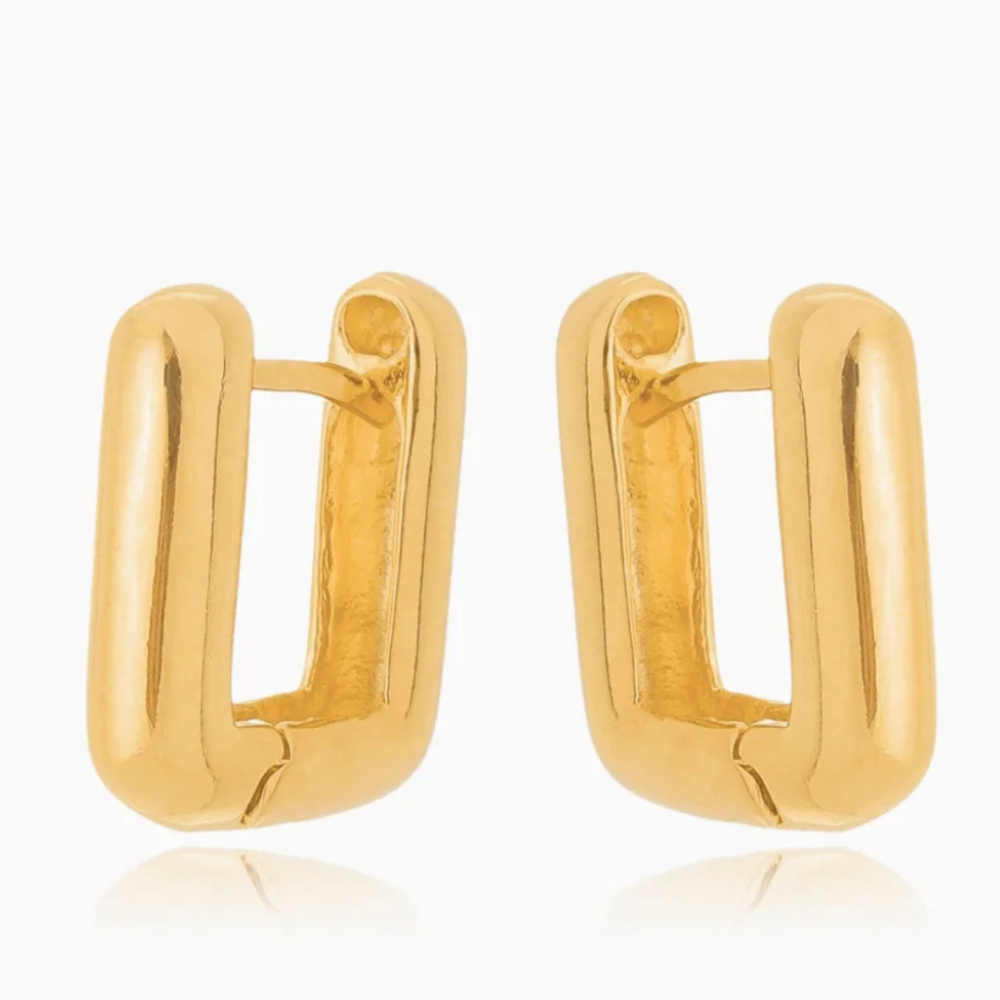Brinco Catarina de argola quadrado banhado a ouro 18k