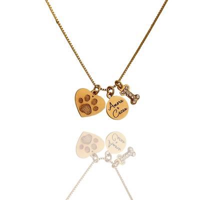 Colar pets personalizado banhado a ouro 18k