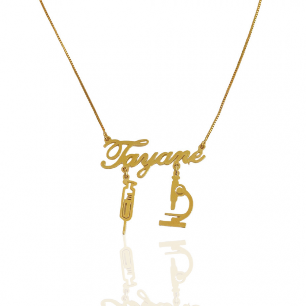 Colar com nome personalizado e pingente banhado a ouro 18k