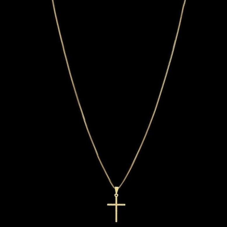 Corrente masculina com pingente de cruz  banhado a ouro 18k
