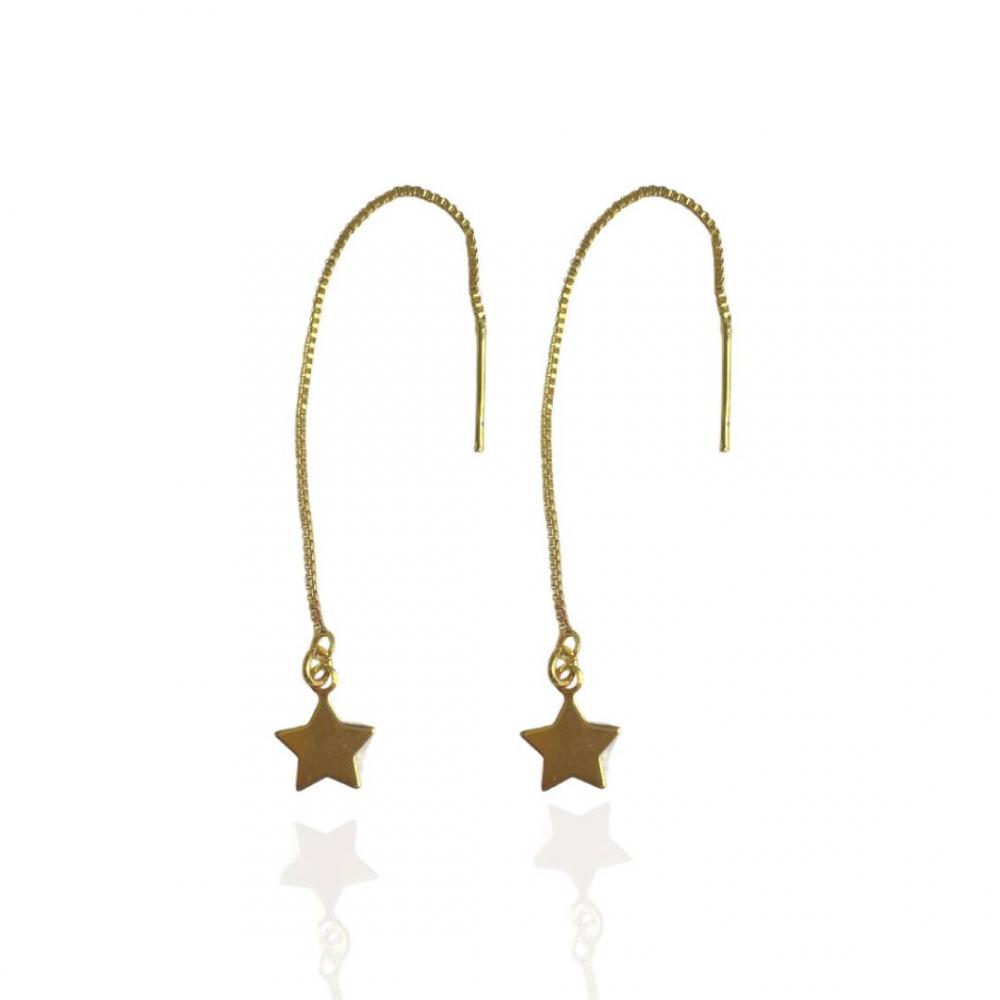 Brinco Estelar fio passante com estrela banhado a ouro 18k 