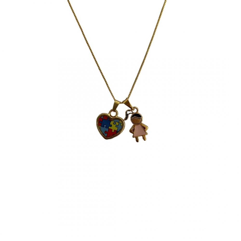 Colar personalizado com símbolo do autismo banhado a ouro 18k
