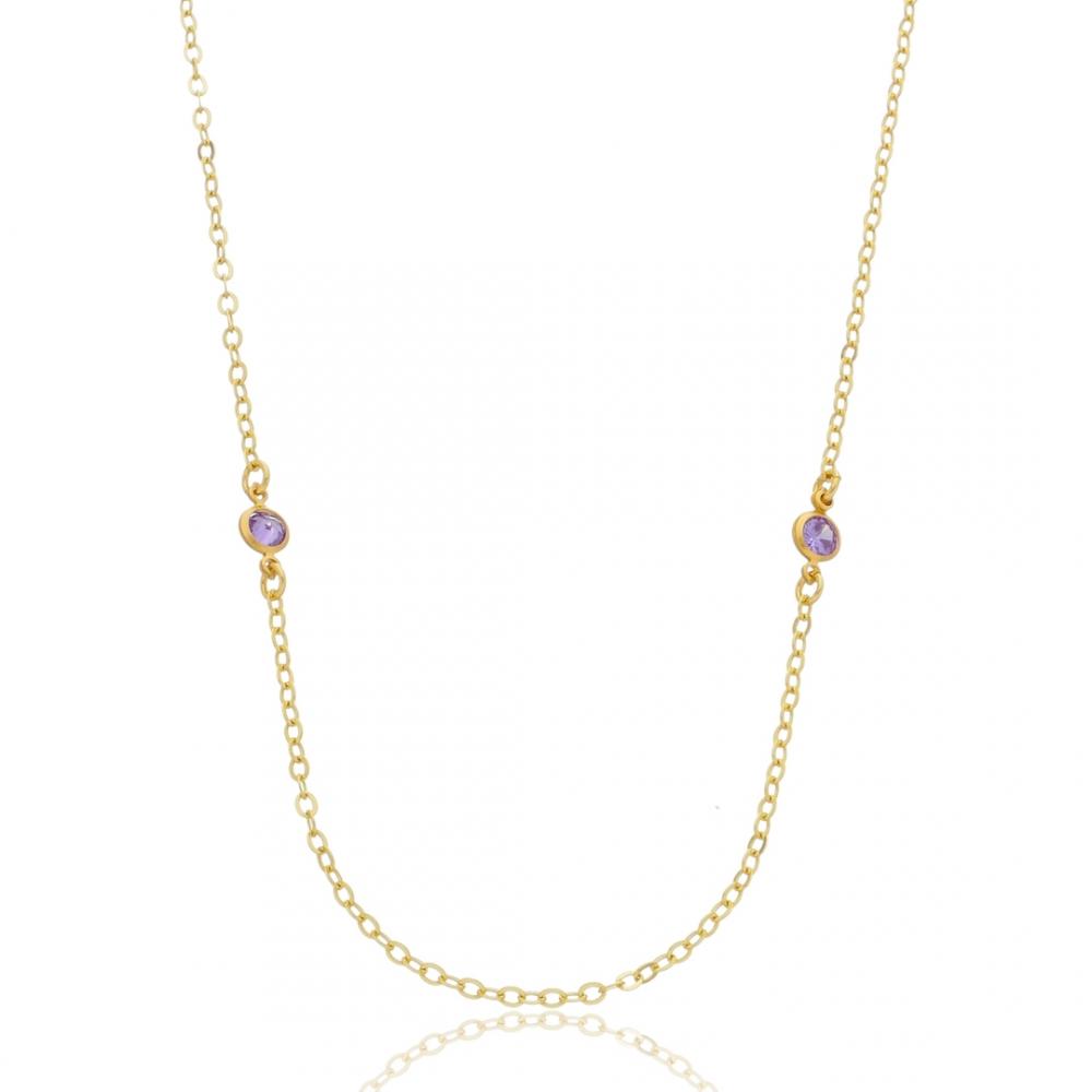 Body Chain Olivia com pontos de luz violeta banhada a ouro 18k 