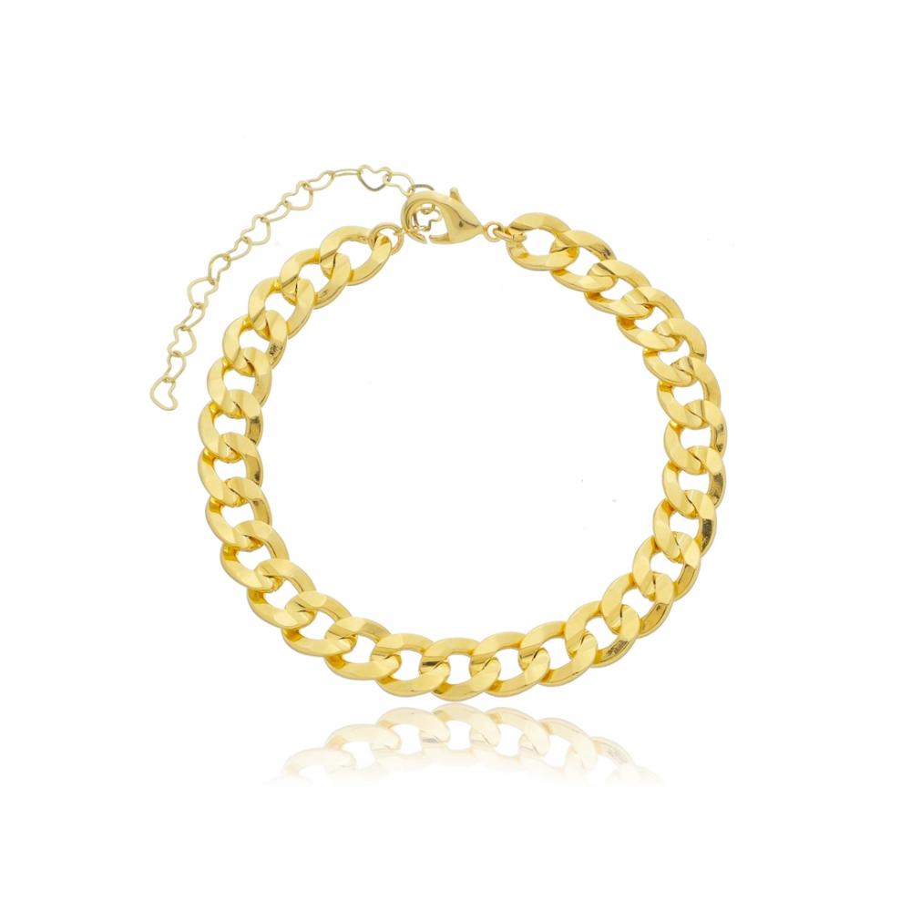 Pulseira Bia de elos diamantados banhada a ouro 18k 