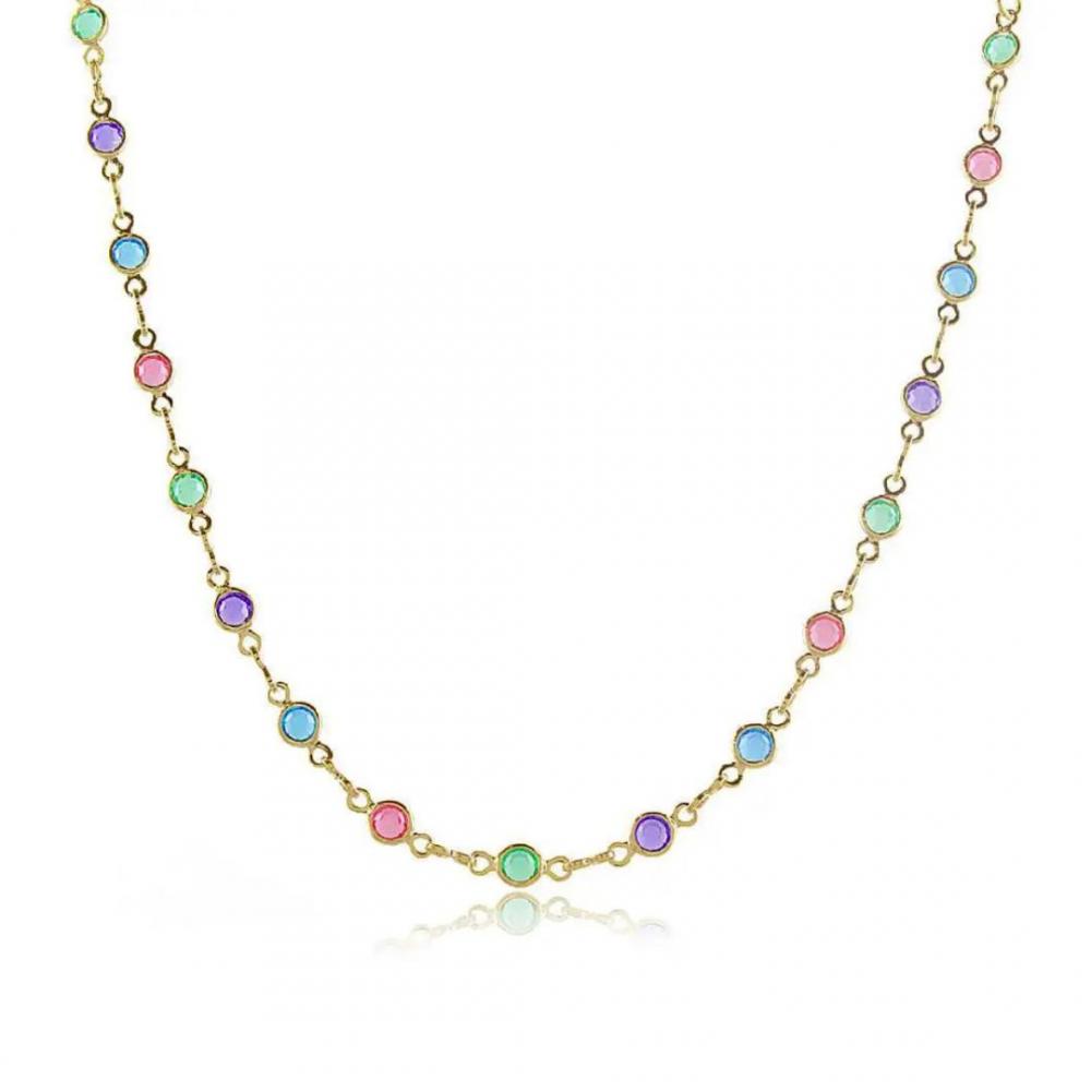 Colar Adelina com pontos de luz coloridos banhado a ouro 18k