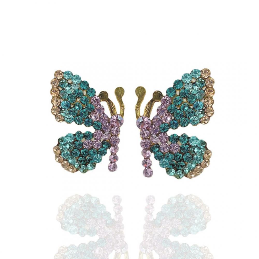 Brinco borboleta Darci de strass banhado a ouro 18k