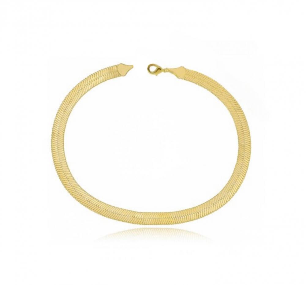 Colar tassia fita laminada grossa banhado a ouro 18k