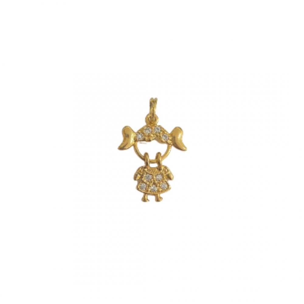 Pingente de menina cravejada banhado a ouro 18k