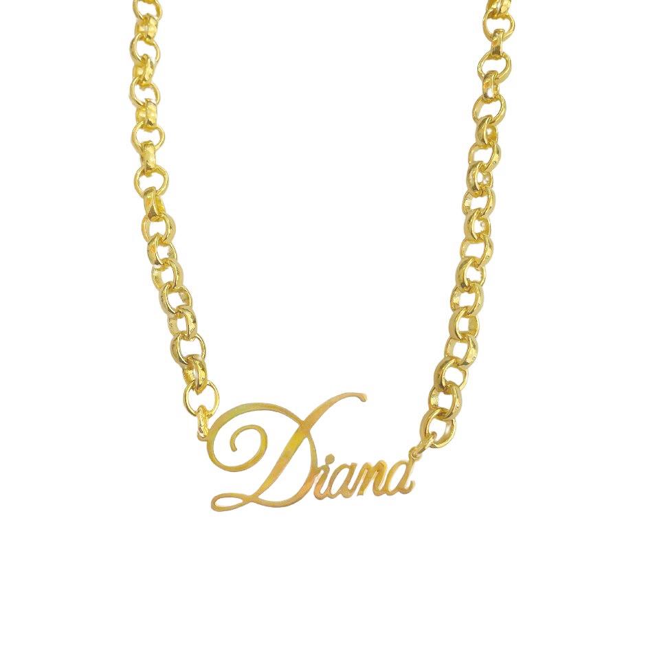 Colar personalizado com corrente elo português e nome banhado a ouro 18k