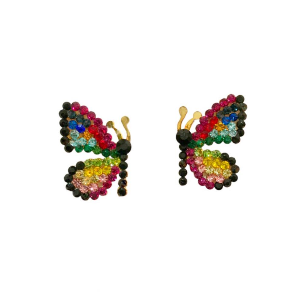 Brinco  borboleta Darci de strass banhado a ouro 18k