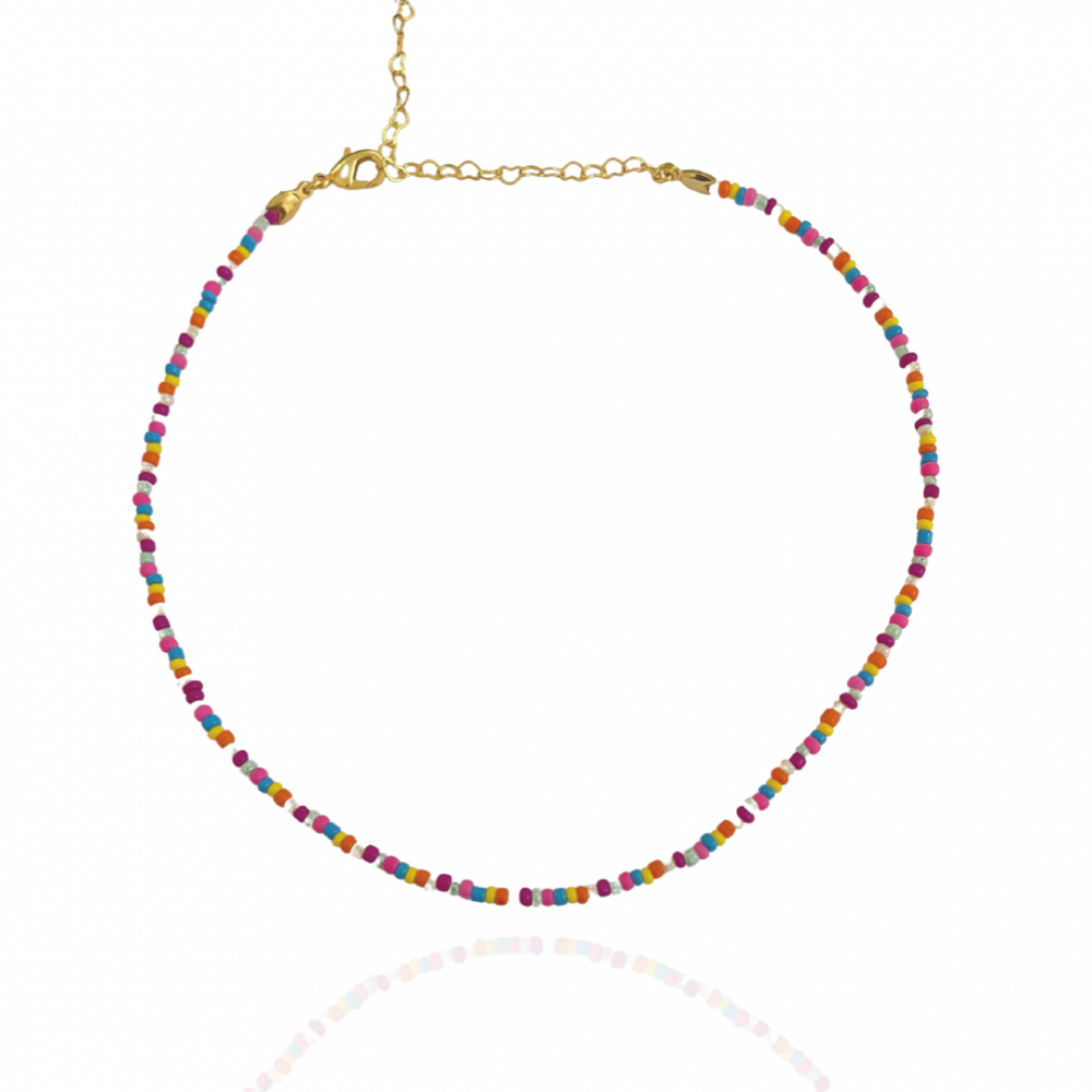Choker Malia de miçangas coloridas banhado a ouro 18k 