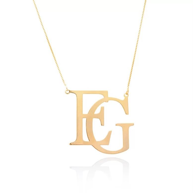 Colar monograma personalizado com iniciais 3cm banhado a ouro 18k