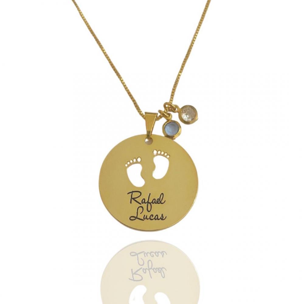 Colar Personalizado mandala com nome e ponto de luz banhado a ouro 18k 