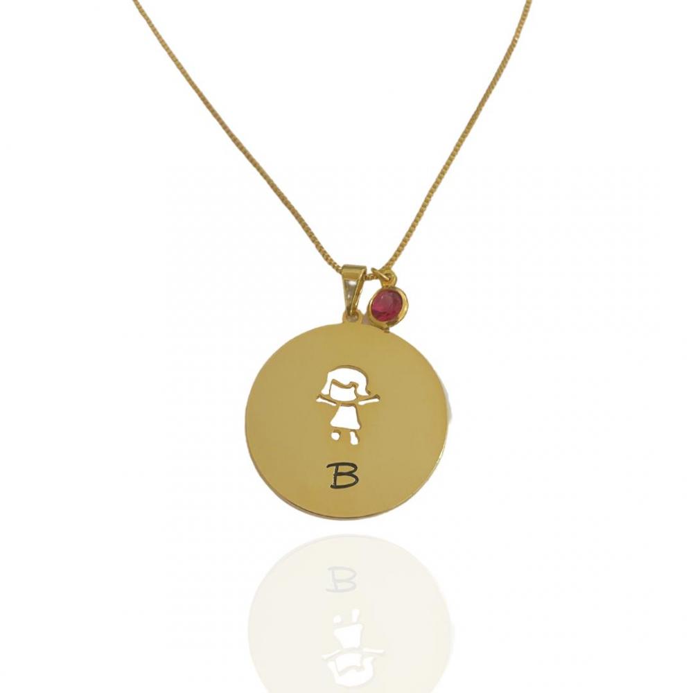 Colar Personalizado mandala com letra e ponto de luz banhado a ouro 18k