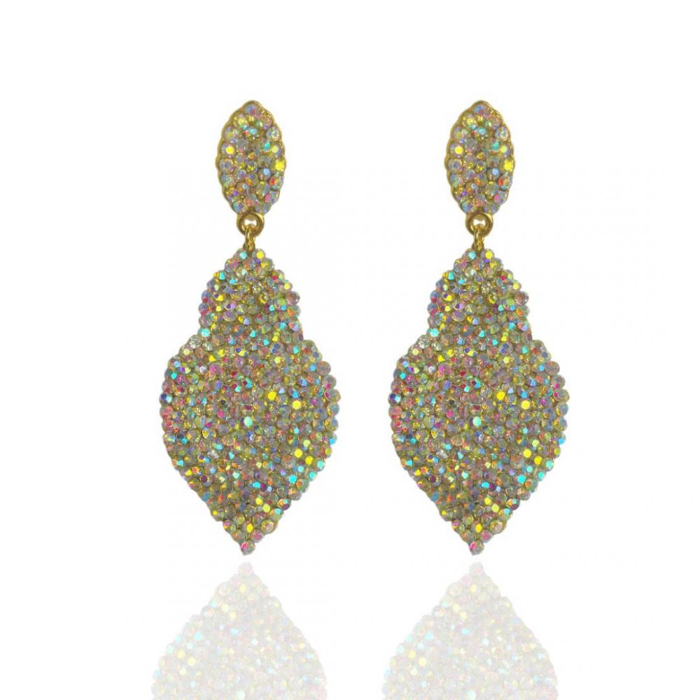 Brinco de strass banhado a ouro 18k 