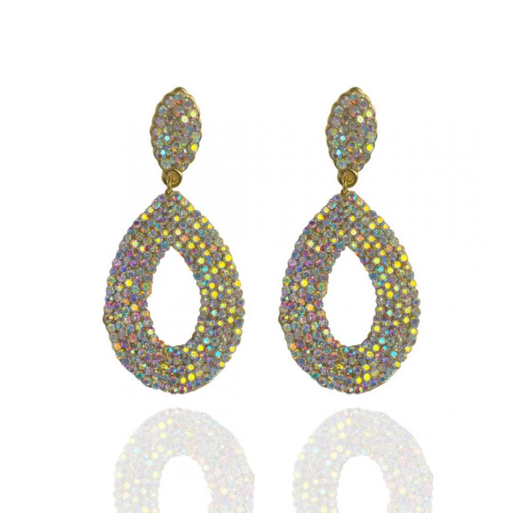 Brinco de strass banhado a ouro 18k 