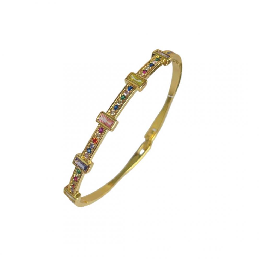 Bracelete Anny  cravejado com zircônia colorida banhado a ouro 18k  