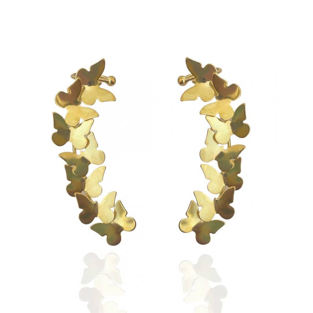 Brinco Manu earcuff de borboleta banhado a ouro 18k 