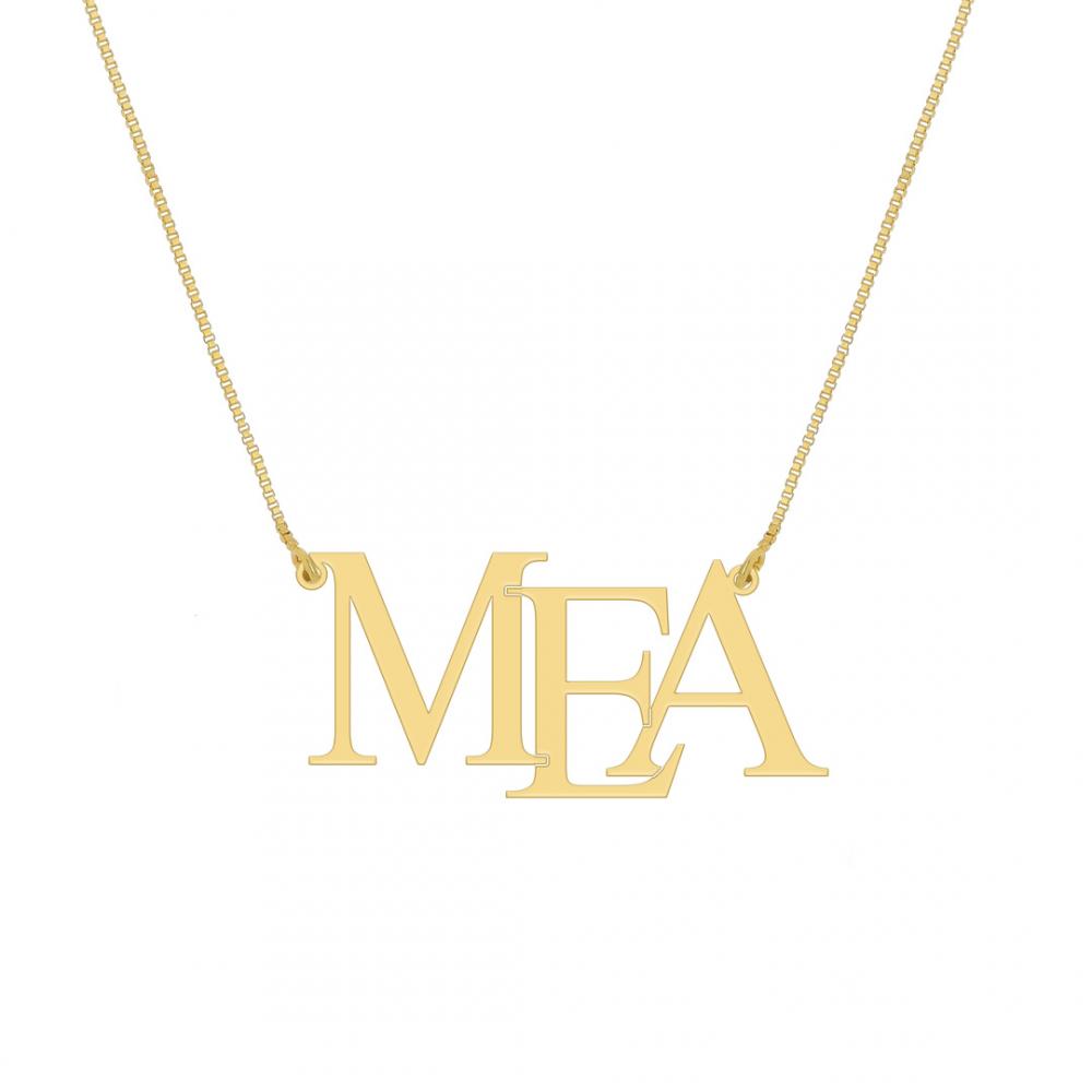 Colar monograma 3 letras banhado a ouro 18K