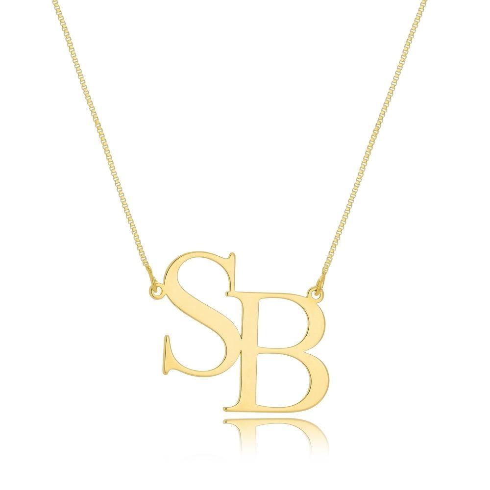 Colar monograma com duas iniciais banho em ouro 18k