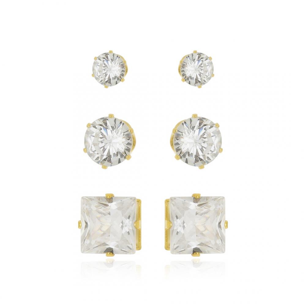 Trio de brinco Sacha banhado a ouro 18k 