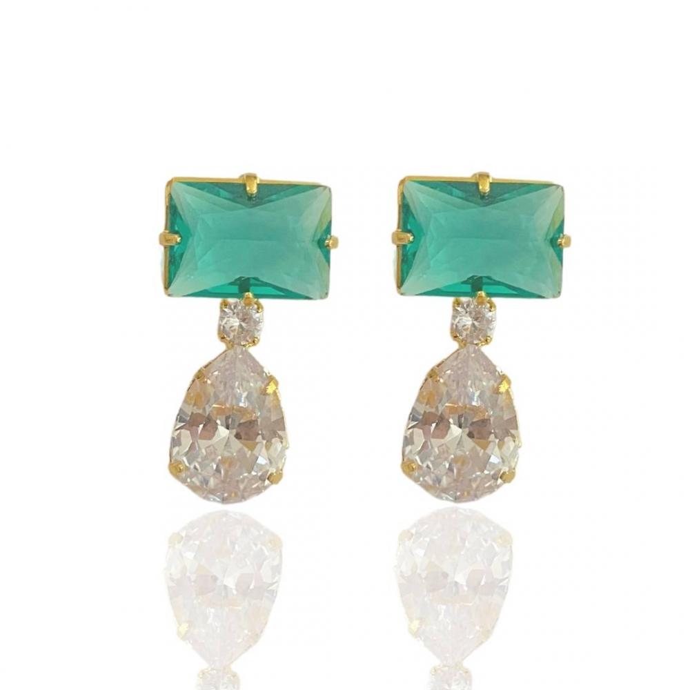 Brinco cravejado com zircônia Jade banhado a ouro 18k   