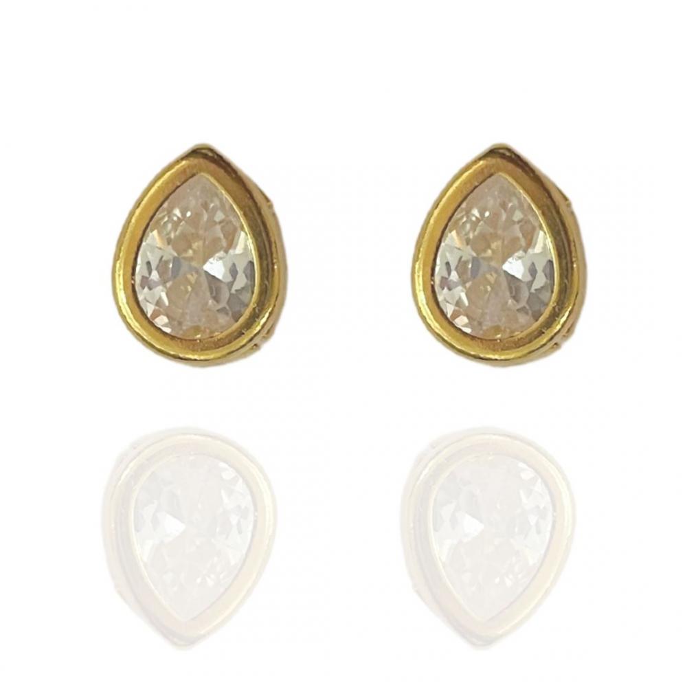 Brinco  de gota cravejado Lisa banhado a ouro 18k 