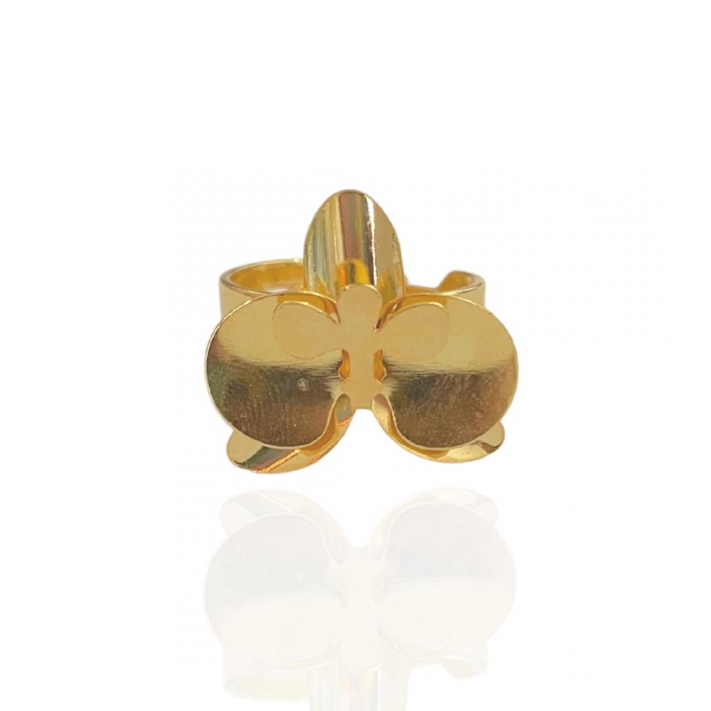 Anel orquídea banhado a ouro 18k 
