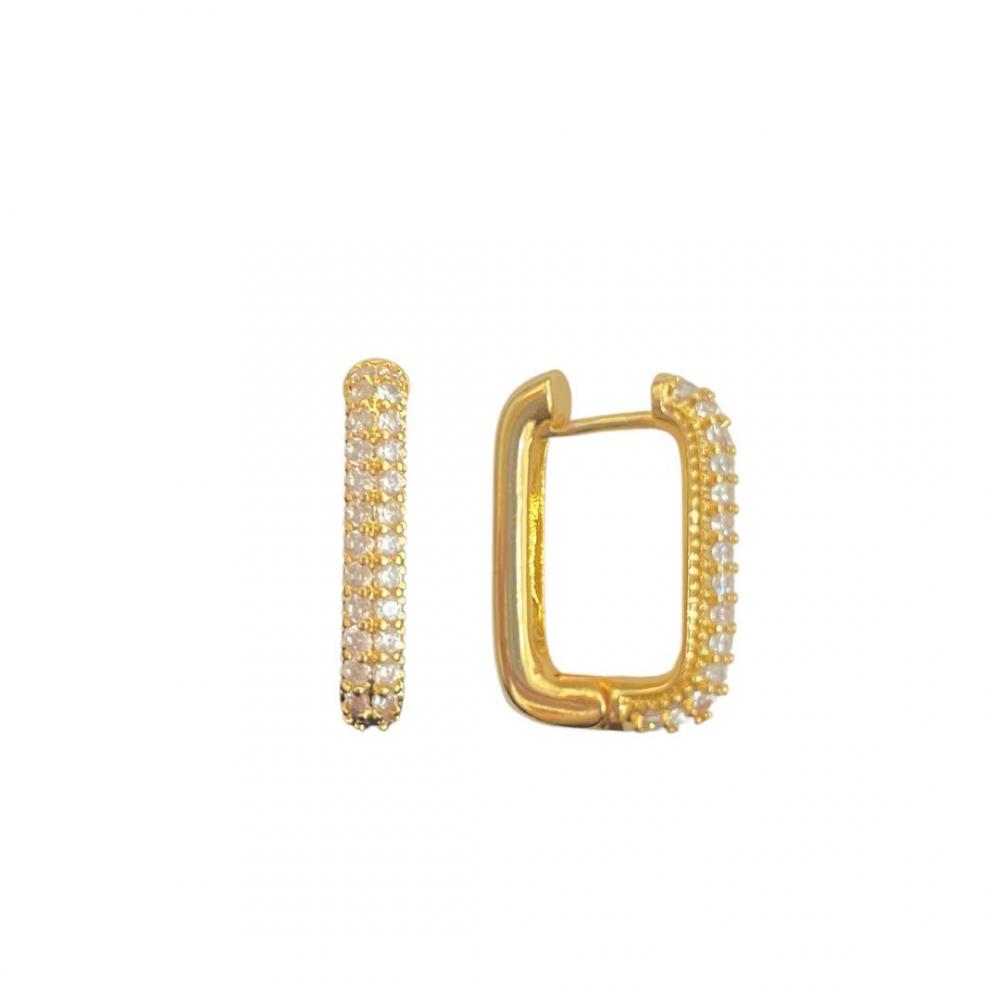 Brinco de argola retangular cravejado Zoe banhado a ouro 18k