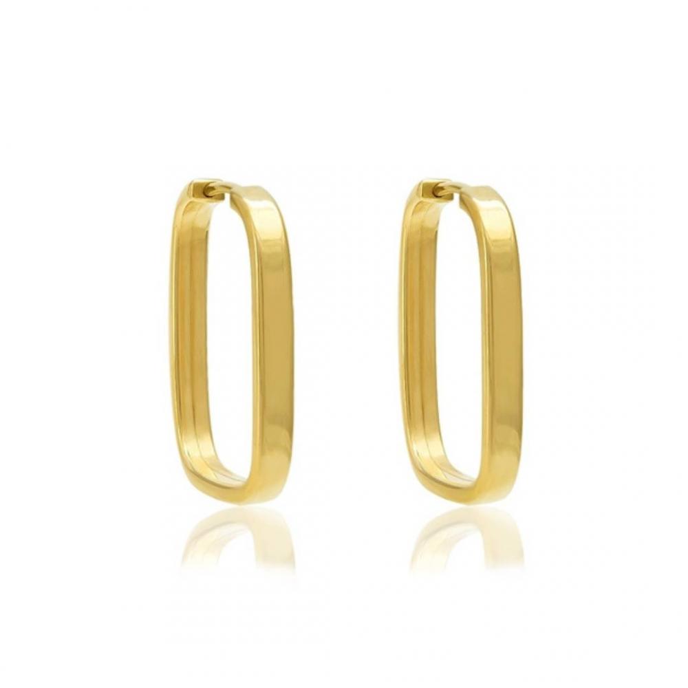 Brinco de argola retangular grande Caroline banhado a ouro 18k