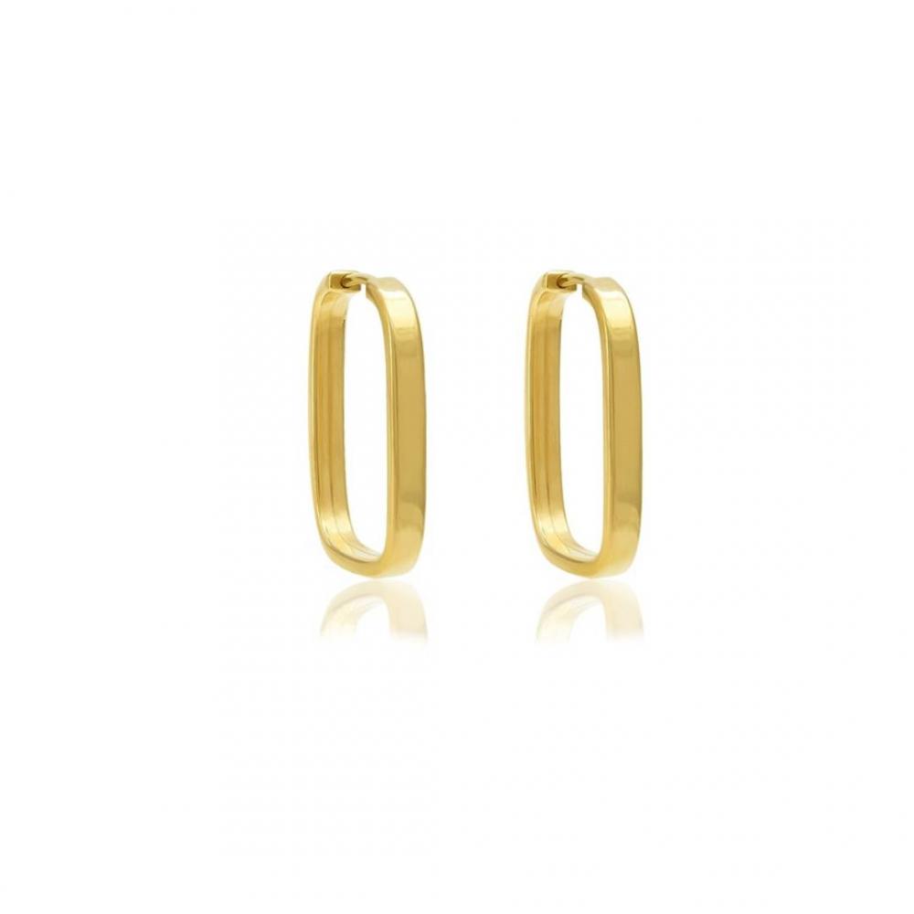 Brinco de argola retangular média banhado a ouro 18k