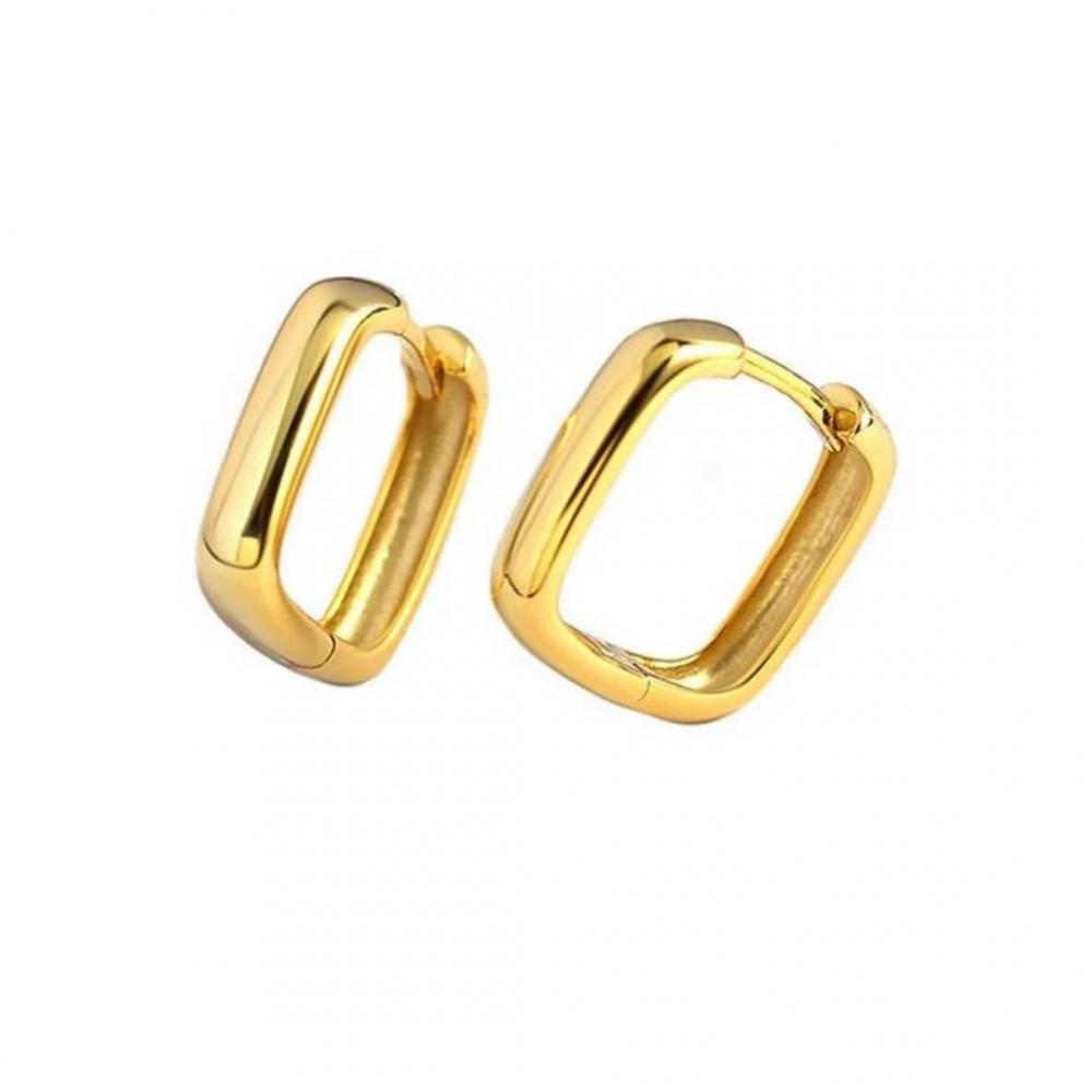 Brinco de argola retangular pequena Caroline banhado a ouro 18k