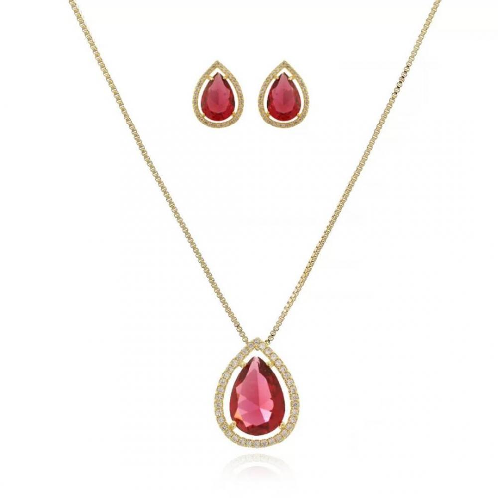 Conjunto de gota cravejada Samira banhado a ouro 18k 