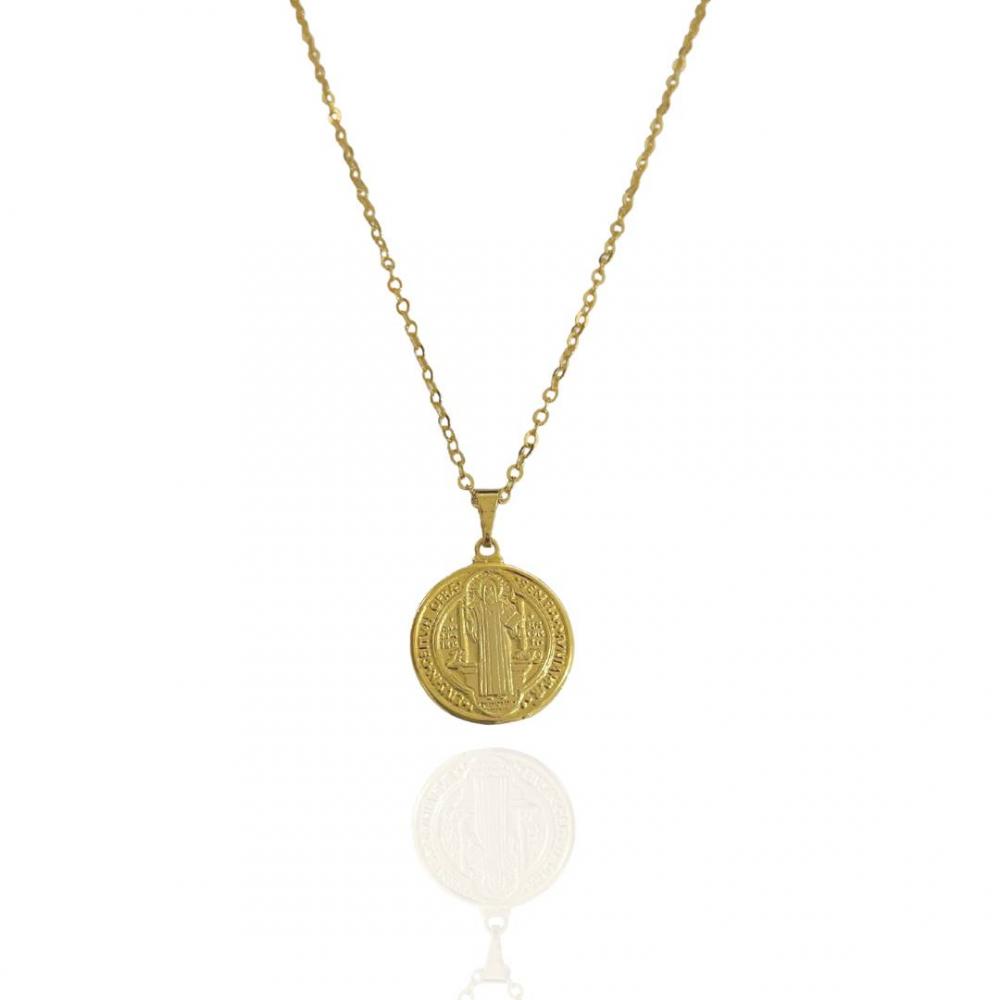 Colar com medalha de São bento banhada a ouro 18k 