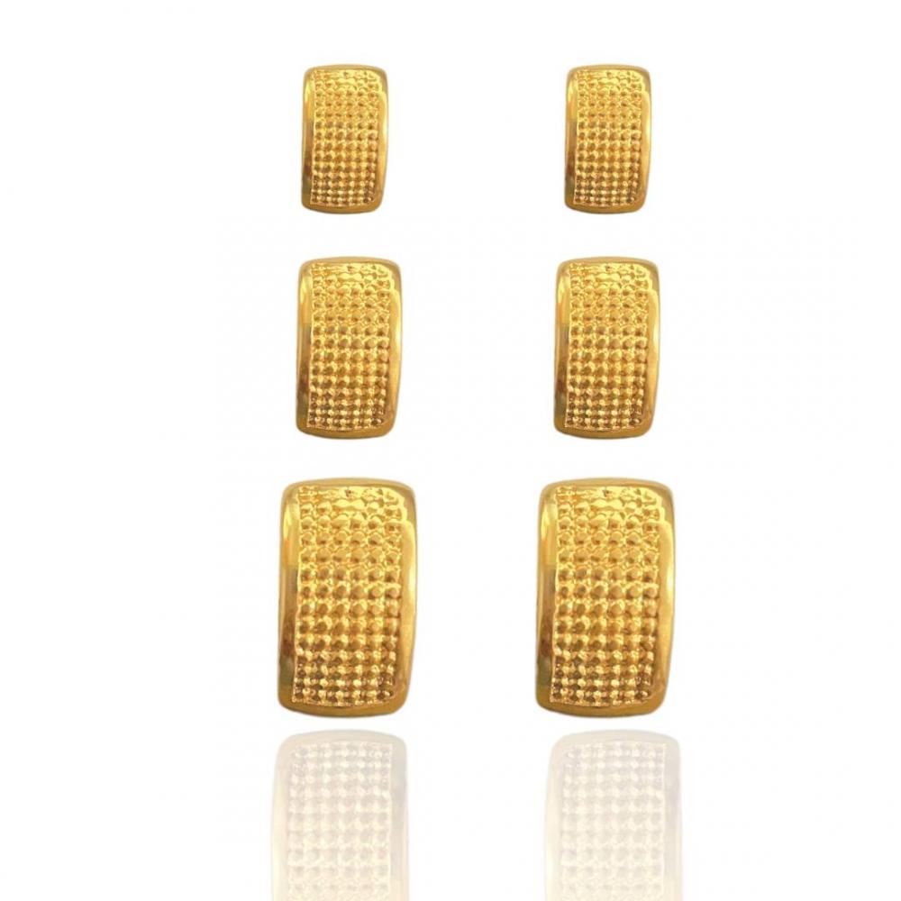 Trio de argola quadricular com textura Flávia banhado a ouro 18k 