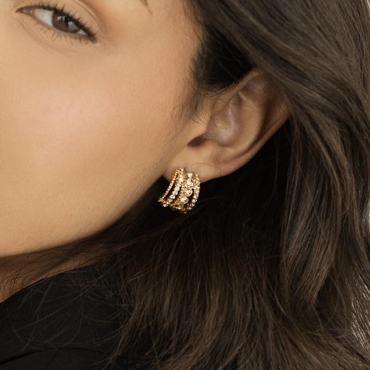 Brinco de meia argola com strass Catarina banhado a ouro 18k 