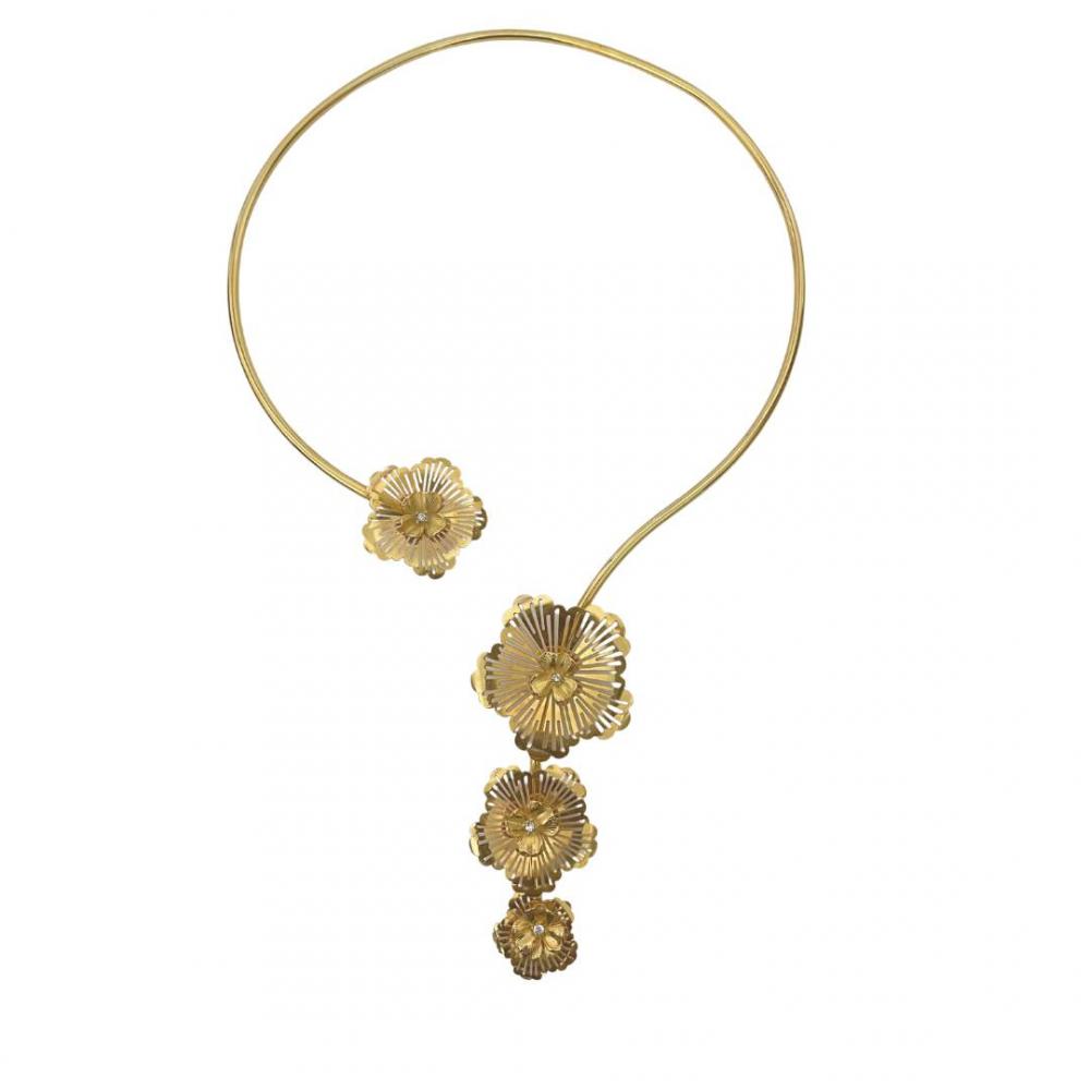 Choker de aro com flores Rosa banhado a ouro 18k 