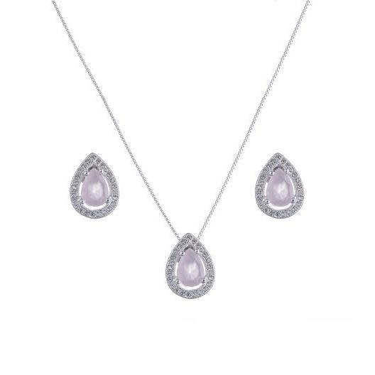 Conjunto de gota cravejada Samira banhado a Ródio branco