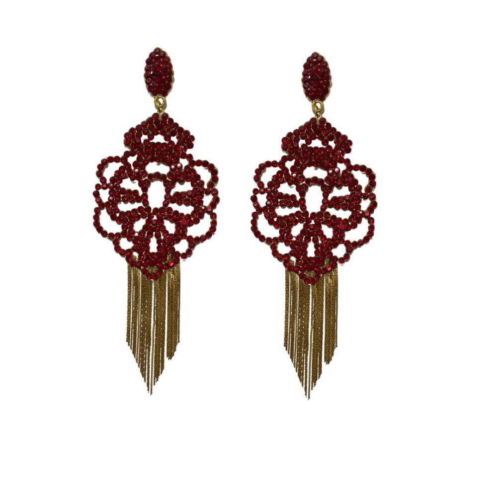 Brinco de strass com franja banhado a ouro 18k 