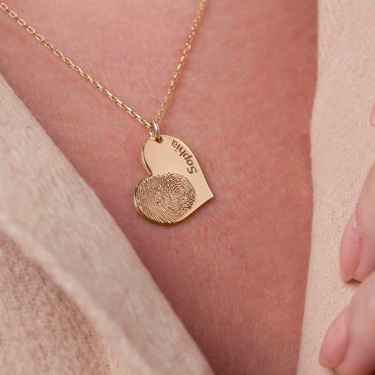 Colar coração com digital personalizado banhado a ouro 18k