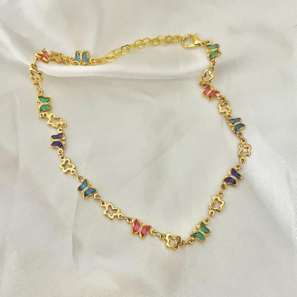 Colar infantil de borboletas coloridas banhado a ouro 18k