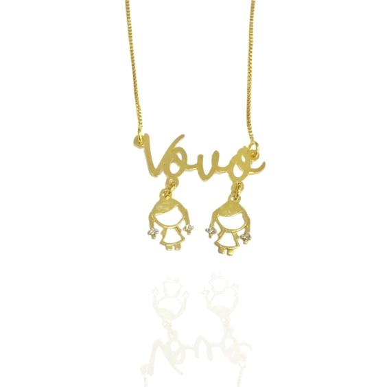 Colar vovó personalizado com pingente banhado a ouro 18k
